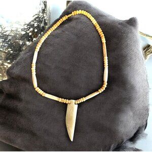 Vintage Native American Bone Necklace With Tribal Pendant & Beads